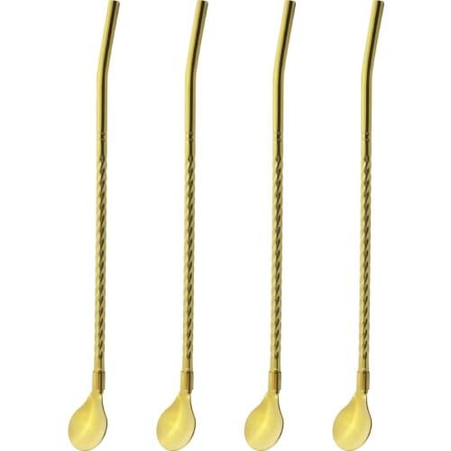 4Pcs/Set 18/10 Stainless Steel Straws Reusable Long Straw Spoon Multicolor Tea Scoop Bar Cocktail Coffee Stirring Drinking Spoon