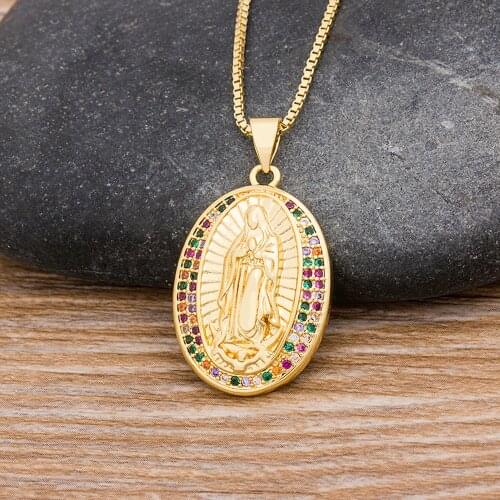 New Arrival Gold Color Copper CZ Virgin Mary Necklaces Pendant Chain Charm For Women Girls Birthday Wedding Xmas Party Jewelry