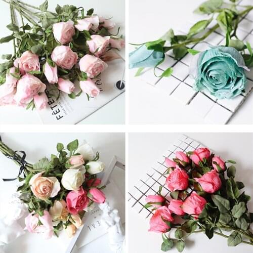 Colorful Rose Fake Flower home decoration Single Real Touch Silk Artificial Flowers Hotel Wedding decor Floral