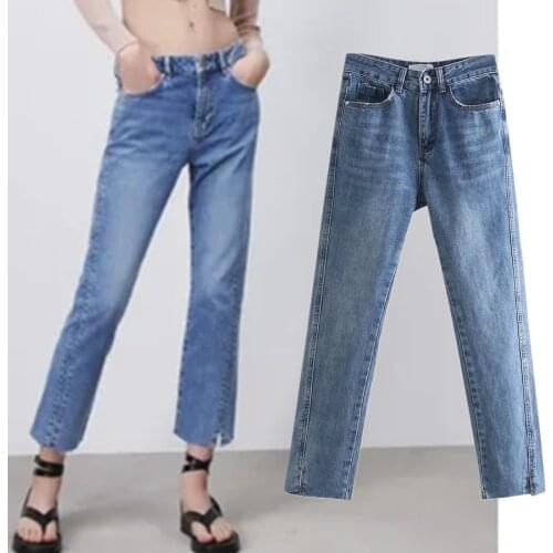 Jenny&Dave Boyfriend Jeans England High Street Vintage Fork Ankle-Length Woman Blue Denim Pants Medium Waist Jeans For Women