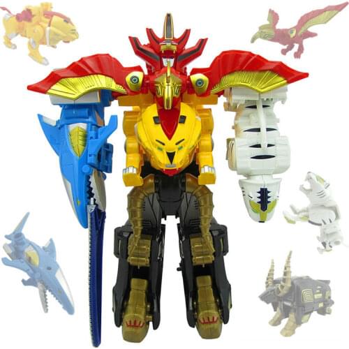 35cm 5 In 1 Action Figures Children Christmas Gifts Toys Dinozords Assemble Transformation Robot Dinosaur Rangers Megazord