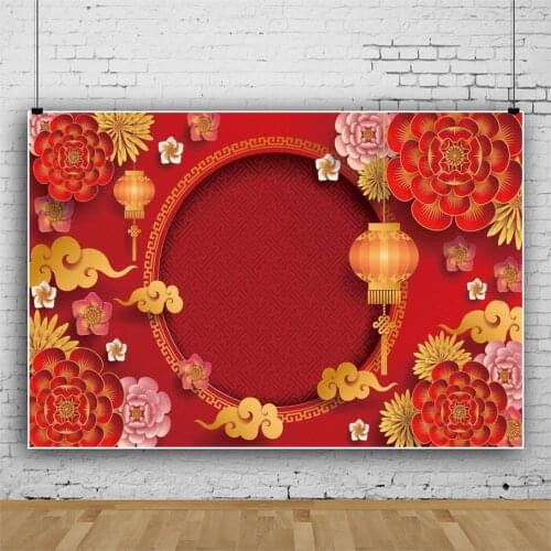 Lantern Red Paper Flower Chinese Style Backdrop Festival Room Decoration Photography Studio Photo Child Custom Vinyl Background