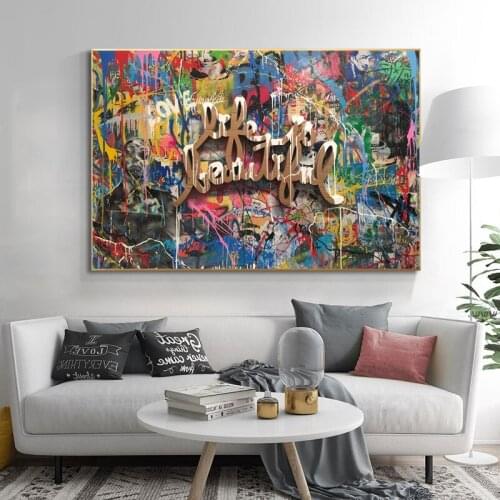 Graffiti Art Life Is Beautiful Slogan Poster and Print Street Art Canvas Art Paintings Wall Art Picture for Home Decoration