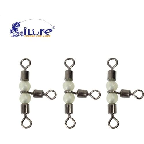 ILure 50pcs/lot Fishing Hook Connector Three Way Cross-line Rolling Swivel Fishing Accessories