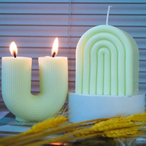 LOVE'N OEM LV0129C handmade candle mould Geometric Arch N-shaped Aromatherapy Candle Silicone Mold rainbow candle mold