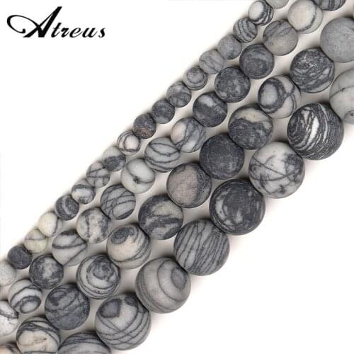 Black Network Frosted 4-10mm Matte Fashion Atreus New Natural Stone Round Beads For Jewelry Making Suitable For Men Or Women