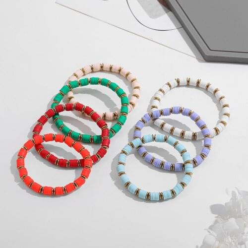 Multicolor Polymer Clay Beads Charm Bracelet for Men Women Bohemia Handmade Elastic Rope Bracelet Summer Beach Accessories