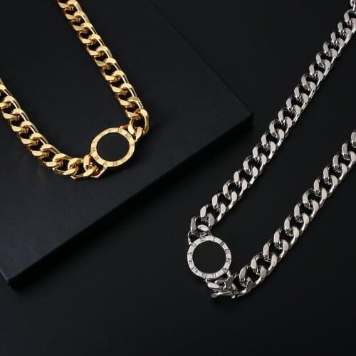 Flashbuy Trendy Roman Numerals Black Round Necklace Women Men Gold Silver Color Thick Chain Statement Necklaces Collares Jewelry