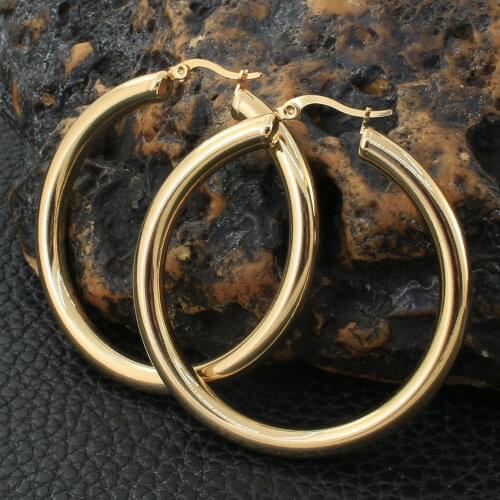 Gold Color Fashion Round Stainless Steel Jewelry Simple Hoop Earrings Personality Bijoux En Acier Inoxydable Femme EGKZAWAF
