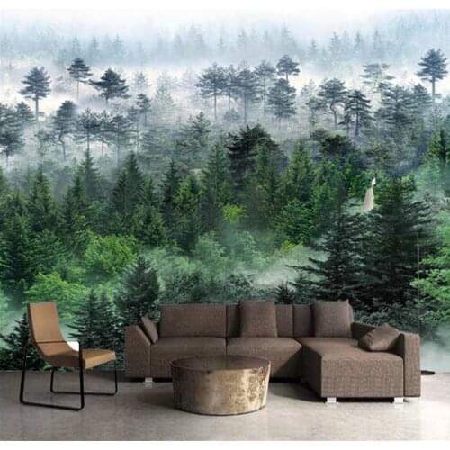 Milofi custom photo 3D wallpaper mural Nordic foggy mountain pine forest living room sofa decoration background wall
