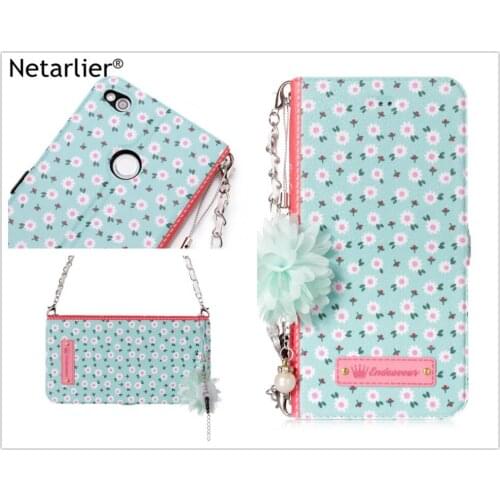 Netarlier Wallet Case For Huawei P8 lite 2017 3D Flowers Kickstand With Card Pocket Chain Leather Wallet Phone Back Case Cover