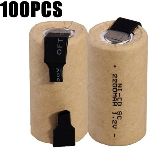 100 pcs SC 2200mah 1.2v battery NICD rechargeable batteries for electric screwdriver electric drill 4.25cm*2.2cm for power tools