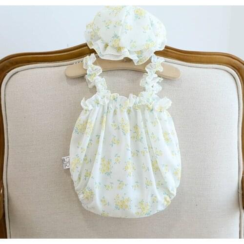 2019 NEW Baby Girls Clothes Summer Sunsuit Floral Print Princess Rompers+Sun Hat Brief Set Infant Outfit Girls Jumpsuit Clothes