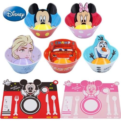 2021 New Disney Cartoon Princess Elsa Olaf Cute Bowl Mickey Silicone Placemat Kids Minnie Cute Baby Feeding Bowl Set Melamine