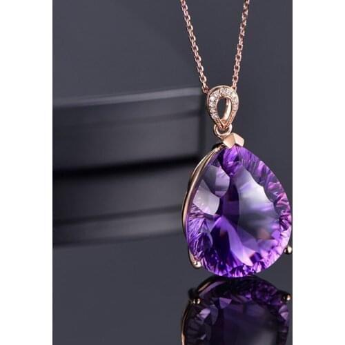 2021 New Luxury Rose Gold Necklace Color Gem Amethyst Drop-shaped Gemstone Pendant Fashion Clavicle Chain For Women Jewelry