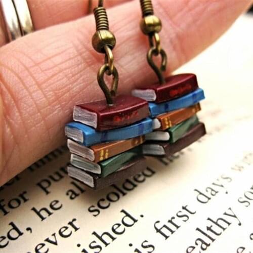 New Fashion Multicolor Books Pendant Earrings for Women Jewelry Accessories Girl Gift Vintage Stack Book Long Dangle Earrings