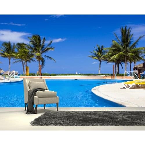 Papel de parede Swimming pool blue sky tree landscape 3d wallpaper,living room tv wall bedroom wall papers home decor mural
