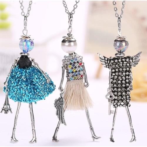 YLWHJJ brand doll cute women pendant necklace many colors long chain hot handmade girls fashion jewelry rhinestone collier femme