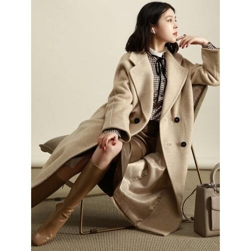 Icuna Wool Cashmere Coat Women Real Quality Tested Water Ripple Double-sided Female Genuine Winter Warm cashmere coat women