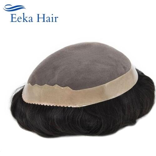 Human Hair Men Toupee Fine Mono Center Clear Poly Coating Perimeter Durable Breathable Natural Hairline Mens Wig (dawn)