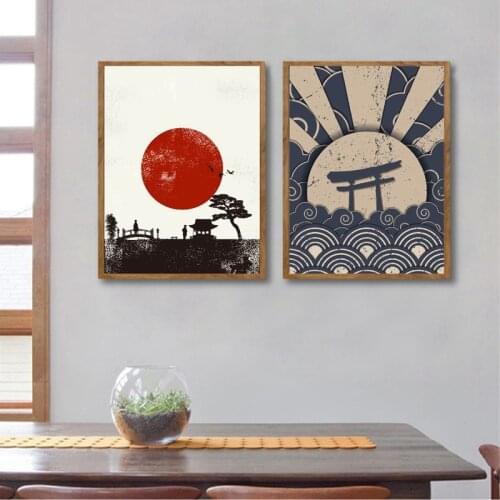 Japan Scenery Red Sun Shrine Poster Wall Art Canvas Painting Living Room Home Decor Japanese Style Pattern Wall Pictures