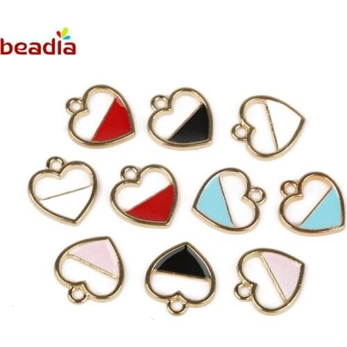 Drop Oil Charms Pendant Gold Color Side Half Heart Charms for Jewelry Making Bracelet Necklace Earrings Handmade Jewlery Finding