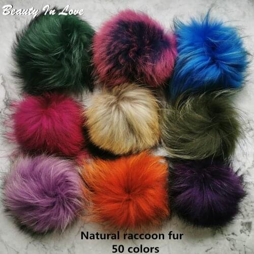15cm DIY Genuine Real Raccoon Fur Pompom Fur Pom Poms for Women Kids Beanie Hats Caps Big Size Natural Ball For Shoes Caps Bags