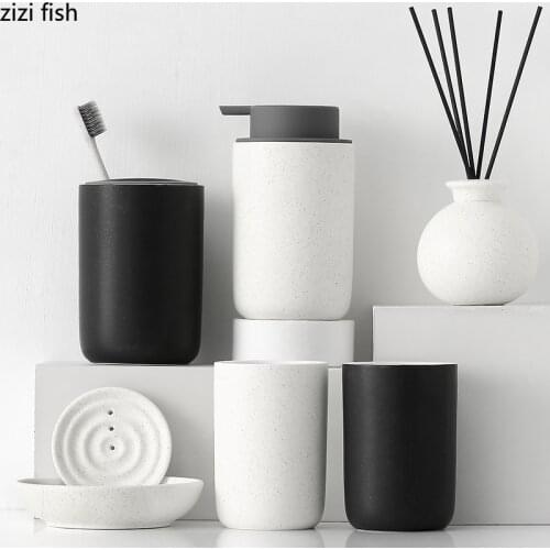 Mixed Colors Ceramic Bathroom Decoration Set Portable Soap Dispenser Toothbrush Holder Mouthwash Cup Soap Dishes Storage Tray