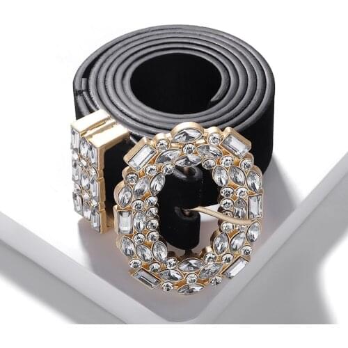 2020 Four Seasons Women Crystal Belt Cowman Street Shot Fashion Round Head Alloy Clothing New Accessories PULeather Bright Stone