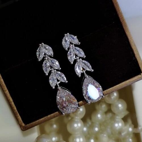 Fashion Super shine AAAAA CZ Crystal water drop Earrings Flower long Earrings 925 sterling silver Earrings for Women wedding