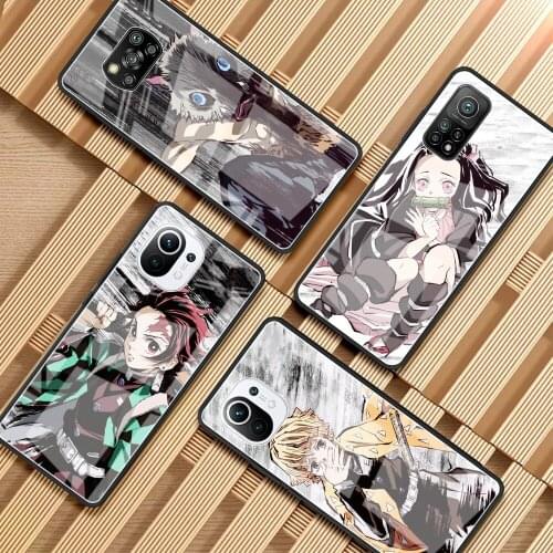 Glass Case For Xiaomi Mi Poco X3 NFC 10T Pro Note 10 Lite F3 GT 11 M3 9T M2 9 Luxury Tempered Phone Cover Anime Demon Slayer Sac