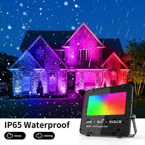 40W LED Outdoor Spotlight WiFi Bluetooth Waterproof Smart LED Spotlight RGBWW Compatible For Phone Intelligent Assistant Control
