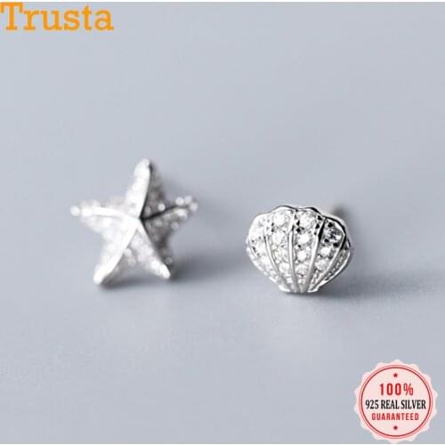 Trustdavis Fashion 925 Sterling Silver Sweet Dazzling Star Shell CZ Stud Earrings For Women Girls Friendship Jewelry Gift DS2297