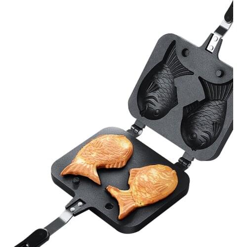 DMWD Squid burning Fish shape model non-stick waffle iron maker 2 molds household kitchen DIY cake dessert cooking pan gas-only