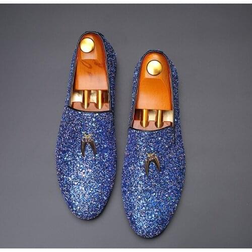 Yomior New Fashion Pointed Toe Men Shoes Tassel Sequin Formal Dress Leather Shoes Work Man Flats Party Wedding Loafers Big Size