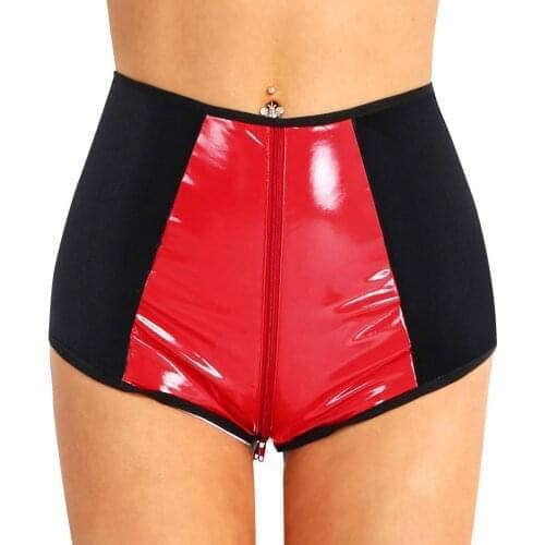 Women Briefs Hot Wetlook Faux Leather High Waist Zipper Crotch Panties Underwear for Sexy Club Pole Dance Festivals Rave Costume