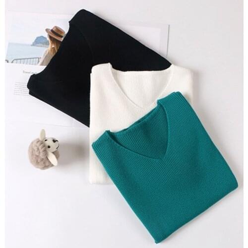BYGOUBY Women Sweater 2019 Autumn Winter Half Sleeve Knitted Pullover Tops V Neck Soft Women Campus Casual Pull Jumper