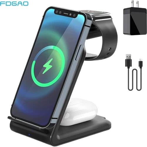 3 In 1 15W Fast Wireless Charger Stand For Apple Watch 6 5 4 3 2 Airpods Pro Qi Charging Dock Station for iPhone 12 11 XS XR X 8