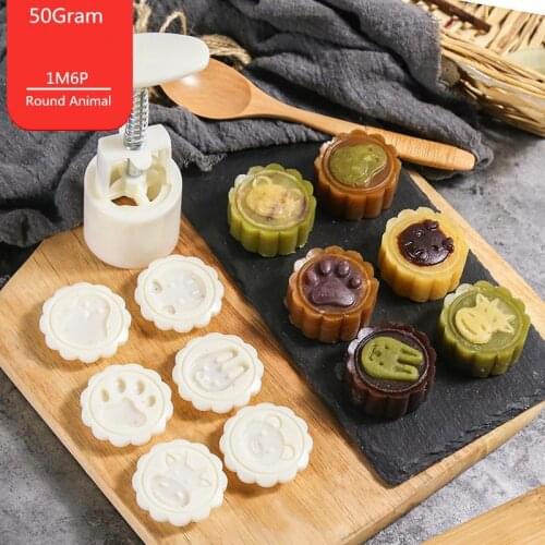 50g/75g 3D Rose Flowers Animal Mooncake Mold 1 Barrel+Stamps Set Hand Pressure Fondant Moon Cake Mould DIY Baking Accessories