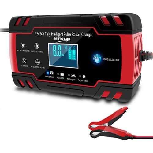 Battery Charger 12v 24V 8A Pulse Repair LCD Display Smart Fast Charge AGM Deep Cycle GEL Lead-Acid Automatic Car Battery Charger