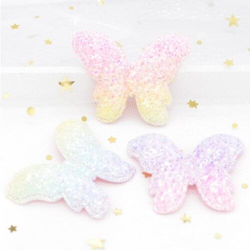 6Pcs 52mm Shiny Fabric Padded Patches Glitter Butterfly Appliques for Craft Clothes Sticker Supplies DIY Hair Clips ornament G41