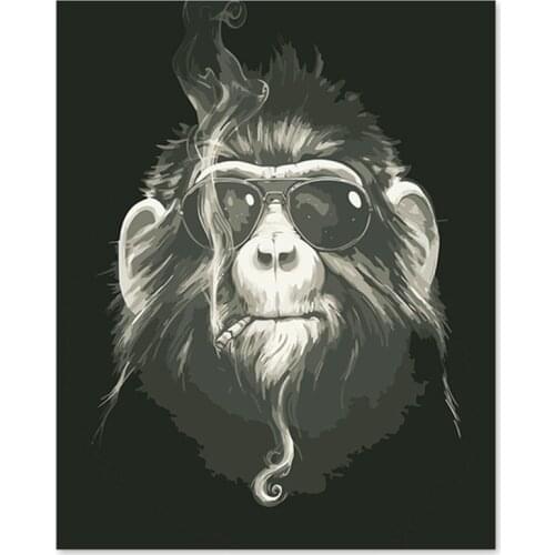 Digital oil painting abstract orangutan monkey black wind overlord cool cartoon