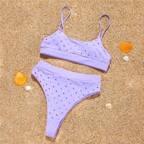 Color High Waist Glass Split Bikini Womens 2021 New Sexy Solid Womens Suit Push-up Swimwear Beach Bikini Split Swimwear