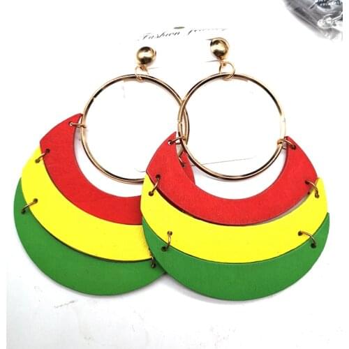Rasta Wooden Earrings Studs