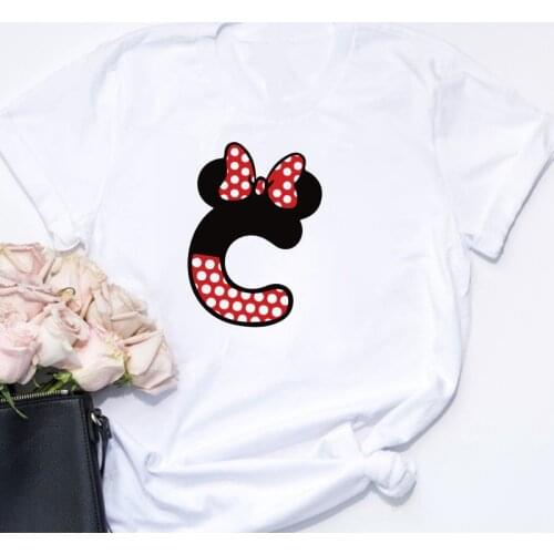 Women T Shirts Summer Short Sleeve Casual White Lettter C Alphabet Tshirts Mickey Minnie Mouse Print Cartoon T-shirts Harajuku T