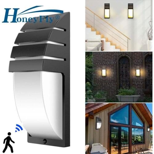 HoneyFly LED Motion Sensor Wall Lamp Radar AC85--265V 7W/12W Waterproof Courty Garden Porch Light High Brightness