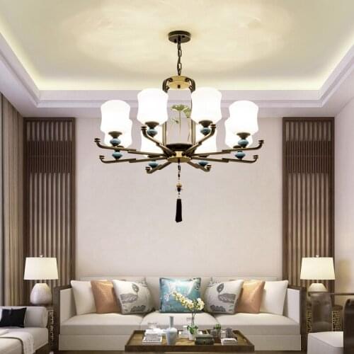 Chinese Living Room Ceramic Chandelier Lighting Modern Luxury Bedroom Dining Room Light Duplex Building Hotel Lobby Chandeliers