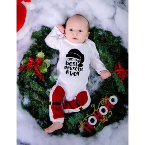 I'm The Best Christmas Gift Ever Print Newborn Funny Party Romper Infant Overall Long SleeveJumpsuit Toddler Cute Outfit