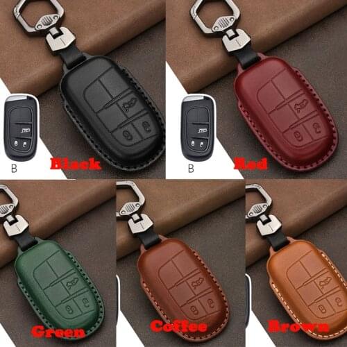 Leather Car Remote Key Fob Case Cover For Jeep Grand Cherokee Chrysler 200 300 Dodge Charger Challenger Auto Accessories