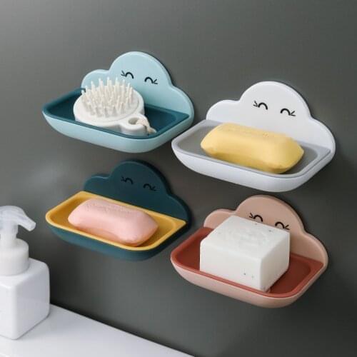 1PC Creative Cute Soap Box Wall-mounted Soap Sponge Brush Drain Holder Punch-free Bathroom Soap Dish Bathroom Accessories